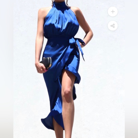 Black mock satin midi dress - Picture 2 of 6